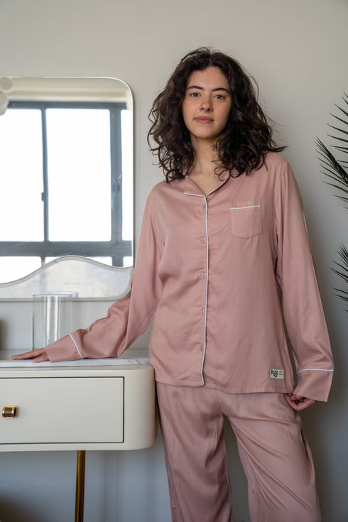 Women summer pajama set Rose buttoned shirt + Pants